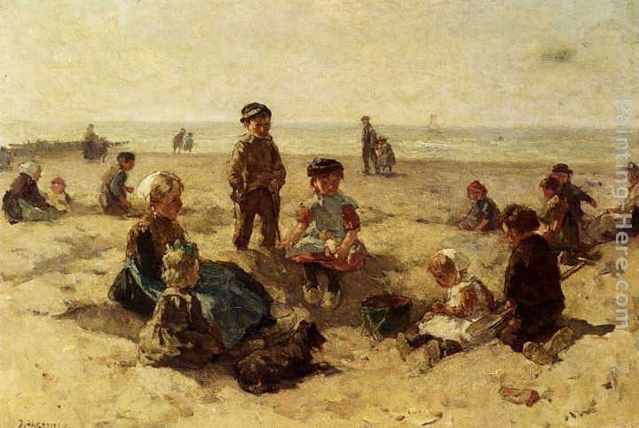 Johannes Evert Akkeringa Children Playing On The Beach